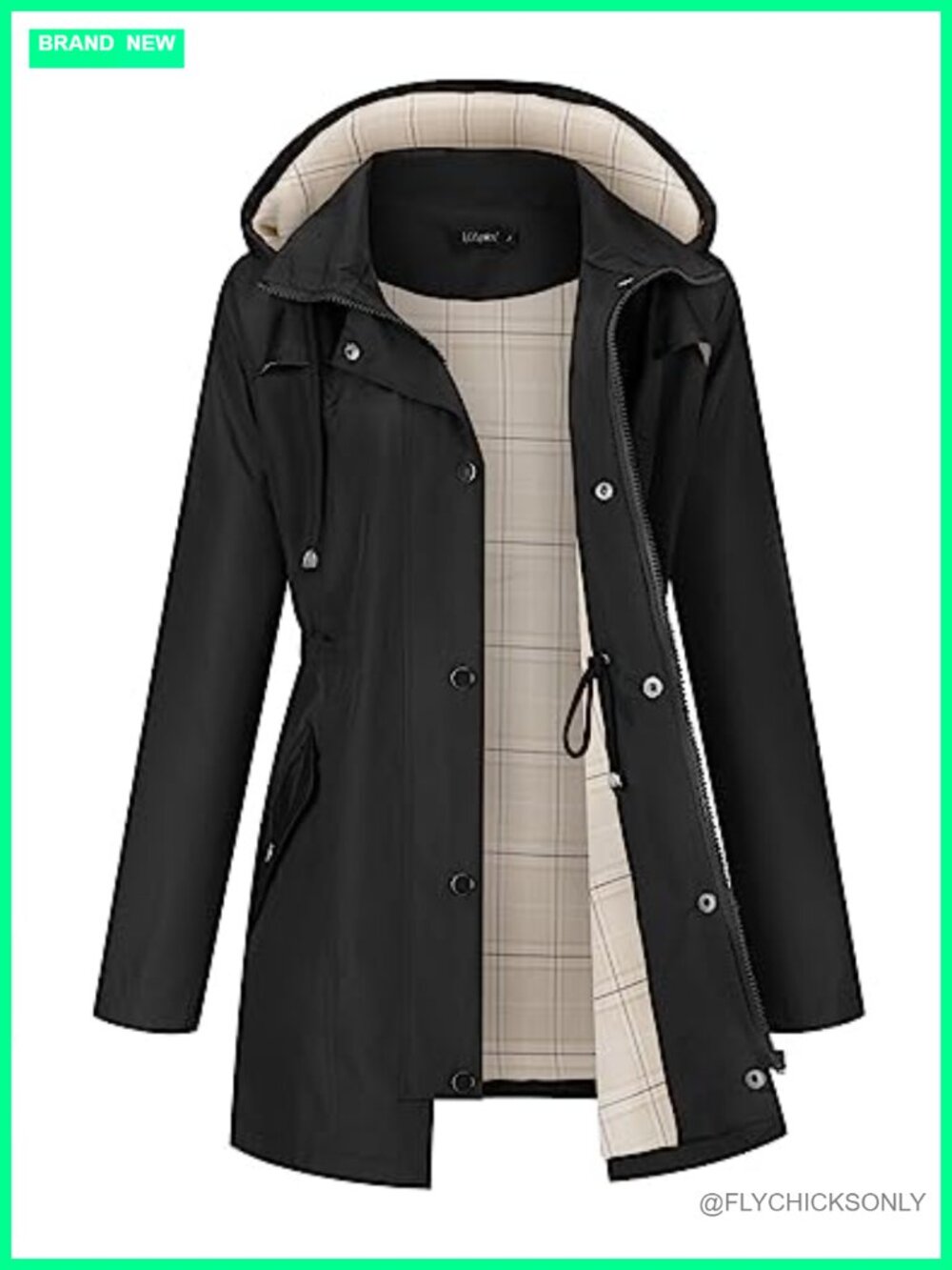 Women Waterproof Raincoat Lined Hooded Rain Jacket Lightweight Windproof